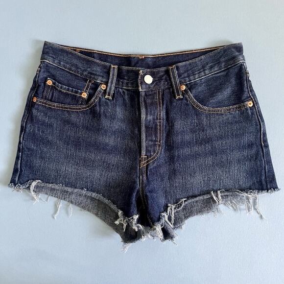 Levi’s 501 Original High Rise Distressed Raw Edge Cotton Cutoff Jean Shorts - Picture 1 of 7